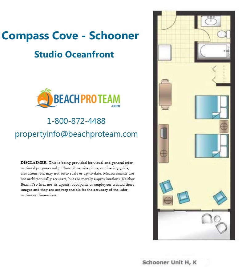 Compass Cove Schooner Floor Plan H & K - Studio Oceanfront